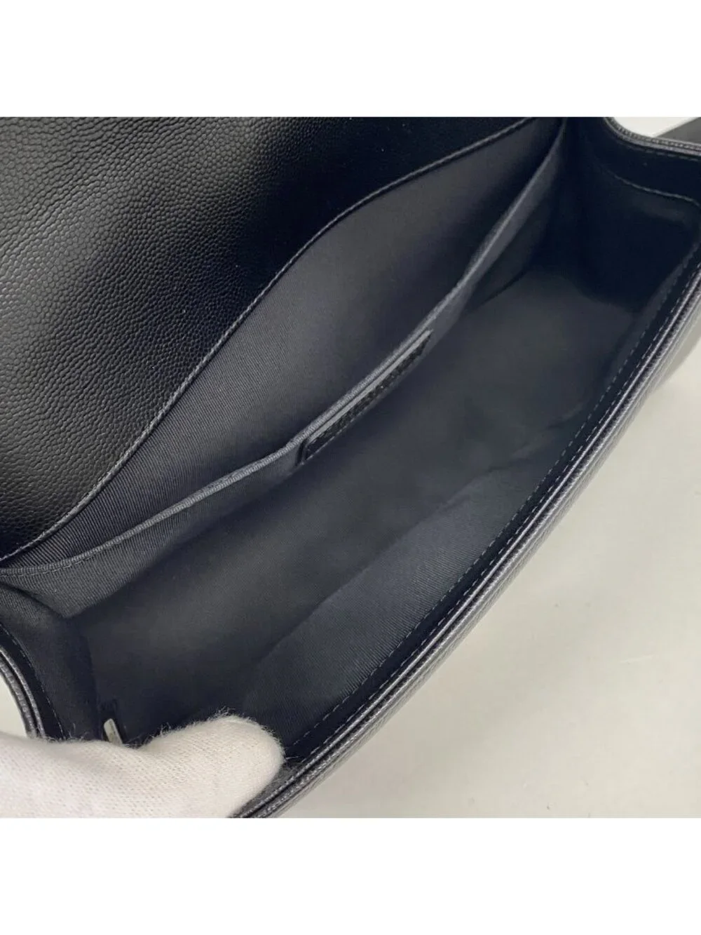 Chanel Shoulder Bag Boy Caviar Leather Black Champagne Gold